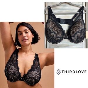 ThirdLove 24/7 Black Lace Contour Plunge Bra NWT 48D NEW WITH TAG